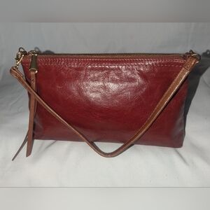 HOBO Burgundy and Tan Leather Convertible Bag.